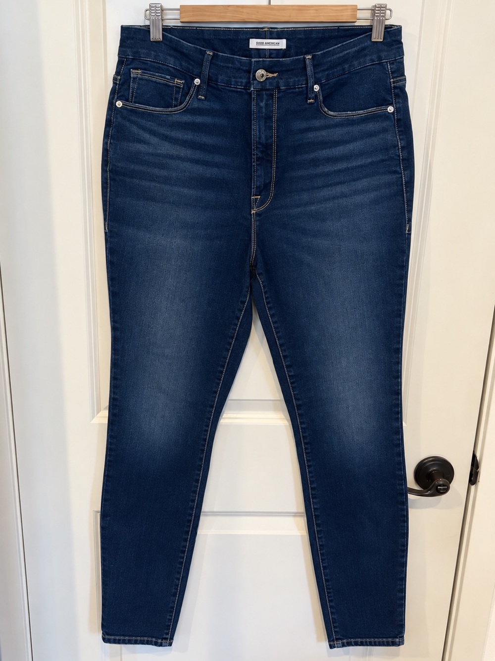 Good American Good Waist High Rise Skinny Raw Hem Jeans Size 16 Blue434